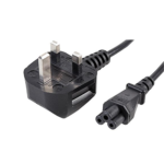 Power Lead – UK 3-Pin Plug with 3A Fuse to IEC C5 Cloverleaf Connector – 1.5m Black Cable for Laptops, Chargers & Electronics